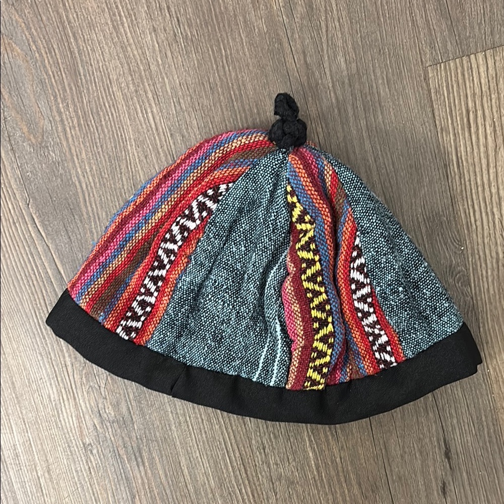 Colorful Woven Hat with Black Trim